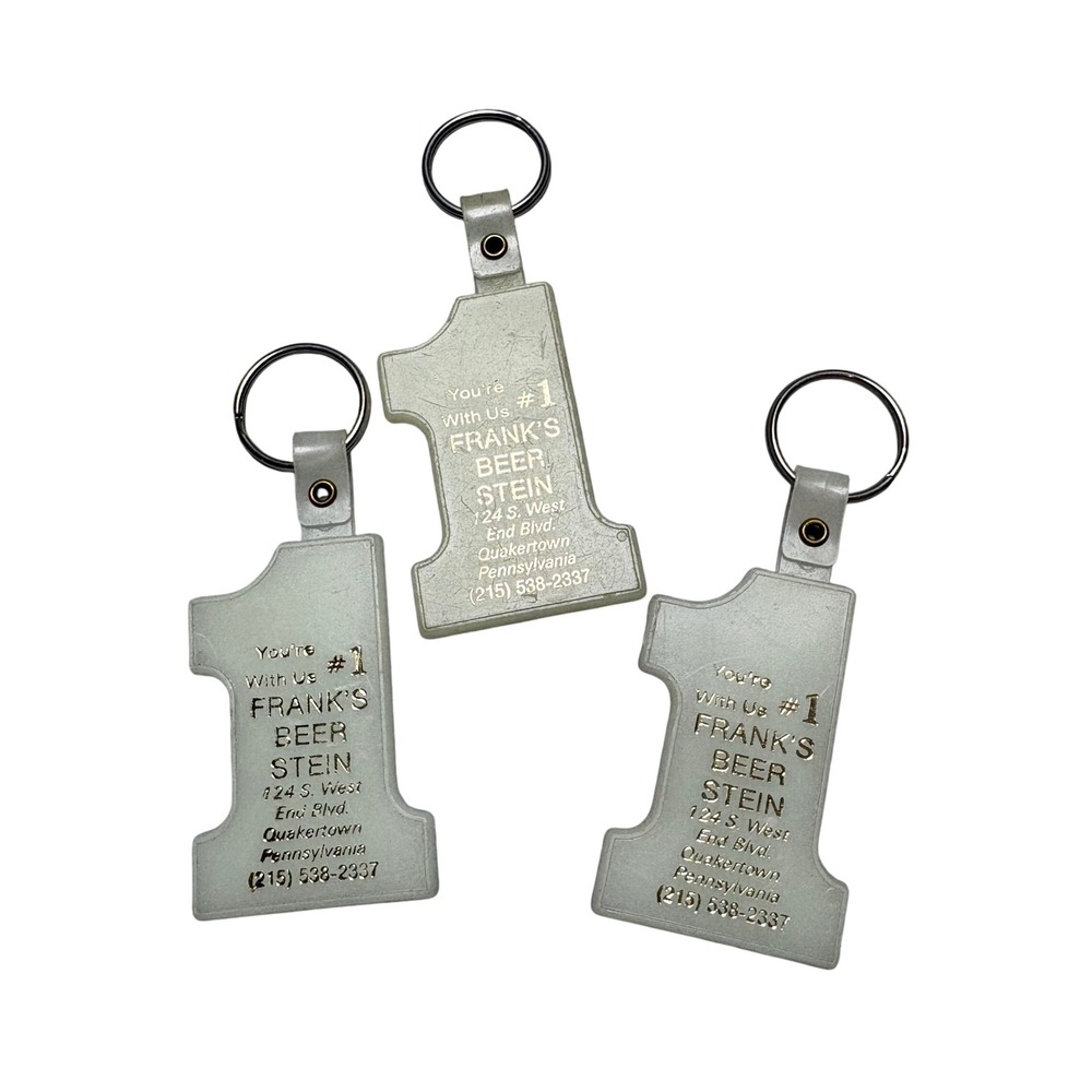 Lot of 3 Vintage Franks‎ Beer Stein Quakertown PA Number 1 Advertising Keychain